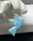 8g Rare Large Larimar Bird Pave Diamond Pendant, Silver Bohemian Jewelry, Dominican Republic Larimar Pendant, Larimar Bird Pendant