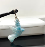 14g Rare Large Larimar Bird Pave Diamond Pendant, Silver Bohemian Jewelry, Dominican Republic Larimar Pendant, Larimar Bird Pendant