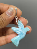 8g Rare Large Larimar Bird Pave Diamond Pendant, Silver Bohemian Jewelry, Dominican Republic Larimar Pendant, Larimar Bird Pendant