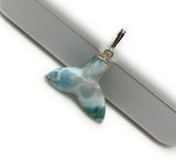 10g Larimar Mermaid Tail Pendant, Sterling Silver Pave Diamond Pendant, Bohemian Jewelry, Larimar Whale Tail Pendant