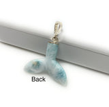 22g Larimar Mermaid Tail Pendant, Sterling Silver Pave Diamond Pendant, Bohemian Jewelry, Larimar Whale Tail Pendant