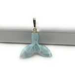 22g Larimar Mermaid Tail Pendant, Sterling Silver Pave Diamond Pendant, Bohemian Jewelry, Larimar Whale Tail Pendant