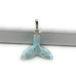 22g Larimar Mermaid Tail Pendant, Sterling Silver Pave Diamond Pendant, Bohemian Jewelry, Larimar Whale Tail Pendant