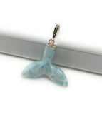 10g Larimar Mermaid Tail Pendant, Sterling Silver Pave Diamond Pendant, Bohemian Jewelry, Larimar Whale Tail Pendant