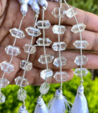 5 Pcs Clear Crystal Quartz Double Terminated Beads, Clear Crystal Quartz Carved Points Gemstone Beads for Jewelry Making, 6x12mm