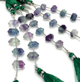5 Pcs Natural Fluorite Double Terminated Carved Gemstone Points Drilled Beads, Fluorite Beads for Jewelry Making, 6x12mm