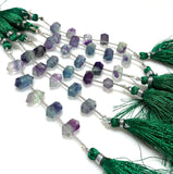 5 Pcs Natural Fluorite Double Terminated Carved Gemstone Points Drilled Beads, Fluorite Beads for Jewelry Making, 6x12mm
