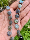 10 Pcs Labradorite Carved Gemstone Beads, Labradorite Shell Shape Briolette Beads for Jewelry Making, 11mm - 12mm