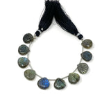 10 Pcs Labradorite Carved Gemstone Beads, Labradorite Shell Shape Briolette Beads for Jewelry Making, 11mm - 12mm