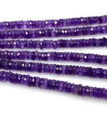 16” Amethyst Faceted Heishi Beads, Natural Gemstone Disc Beads, African Amethyst Tyre Shape Wholesale Beads, AAA Grade 7mm - 8mm