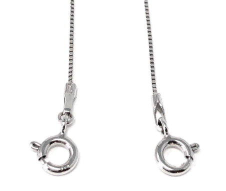 Exclusive Sterling Silver Chain with Spring Ring Clasps in the front.