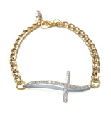Gold Filled Sideways Silver Cross Bracelet, CZ Micro Pave Cross Jewelry, Christian Religious Spiritual Jewelry, Jewelry Gifts for Her