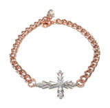 Rose Gold Sideways Silver Cross Bracelet, Christian Religious Spiritual Jewelry, Religious Cross Jewelry Gifts for Her