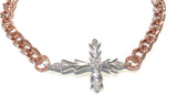 Rose Gold Sideways Silver Cross Bracelet, Christian Religious Spiritual Jewelry, Religious Cross Jewelry Gifts for Her