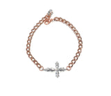 Rose Gold Sideways Silver Cross Bracelet, Christian Religious Spiritual Jewelry, Religious Cross Jewelry Gifts for Her