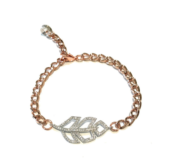 Rose Gold Bracelet, Leaf Bracelet, Pave Bracelet, Rosegold Jewelry, Birthday Gift, Gifts for Her, Silver Bracelet, Nature Jewelry, Rose Gold