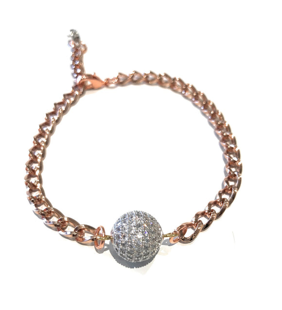 Rose Gold Pave Bracelet, CZ Bead Ball Bracelet, Rose Gold Jewelry for Bridesmaid, Anniversary Gifts for Her