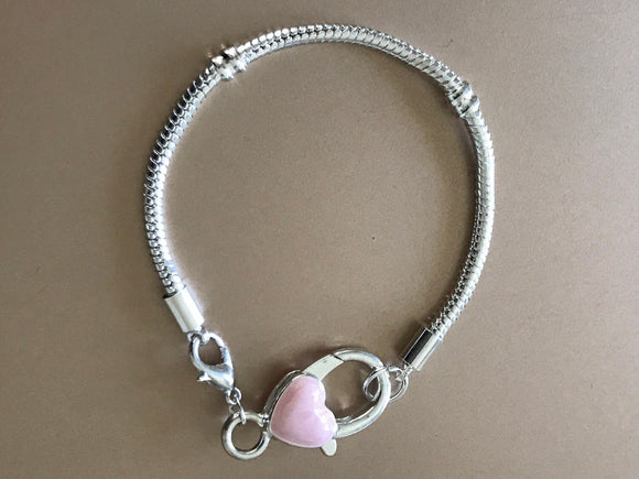 European Bracelet, Snake Chain Bracelet, Heart Bracelet, Pink Heart Bracelet, Diy Bracelet, Bracelet Findings, Bracelet Making, Heart Clasp
