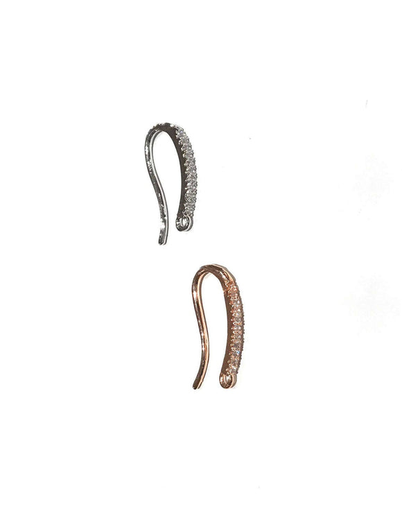 Wholesale Rose Gold Ear Wires, Silver Plated CZ Ear Wires, CZ Micro Pave Ear Wires, Jewelry Findings for Diy Jewelry Making, 1 Pair