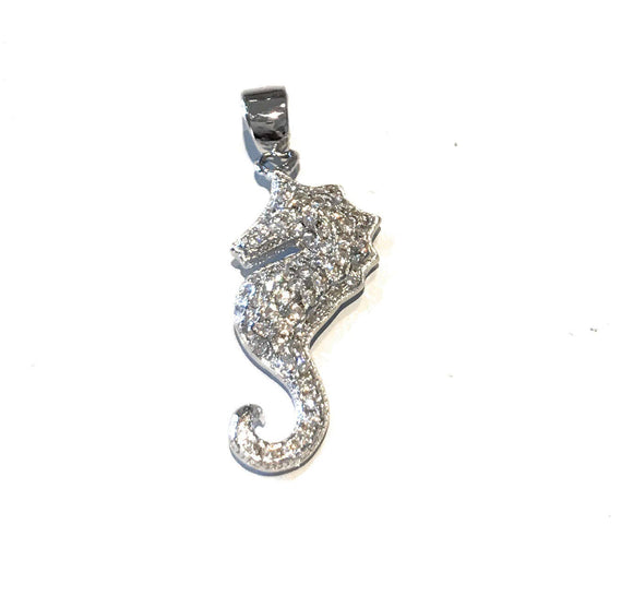 Seahorse Pendant, Seahorse Charm Pendant, Sterling Silver Pendant, Animal Pendant, Pave Pendant, Silver Pendant, DIY Jewelry, Jewelry Making