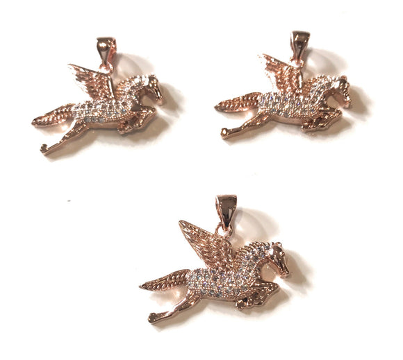 Rose Gold Horse Pendant , Pave Findings, Pegasus Charm, DIY Jewelry, Jewelry Making, Jewelry Supplies, Horse Pendant, Good Luck Charm, Horse