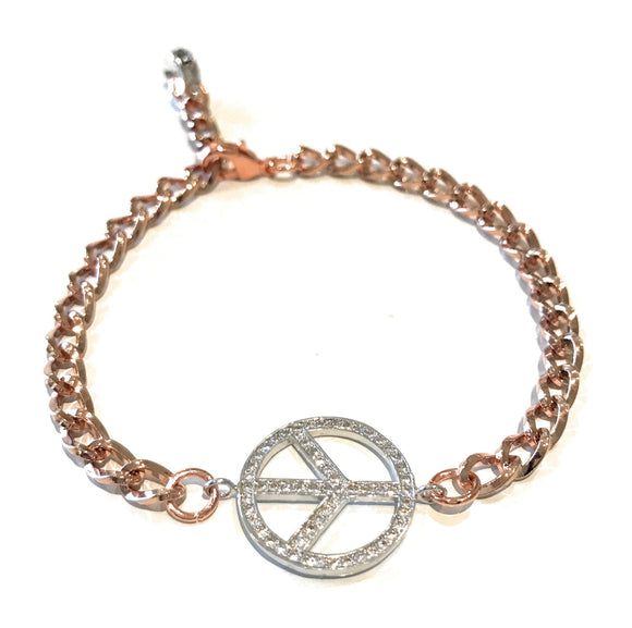 Karma Bracelet, Peace Sign Bracelet, Peace Bracelet, Symbolic Bracelet, Symbolic Jewelry, Peace Sign Gift, Pave Bracelet, Rose Gold Bracelet