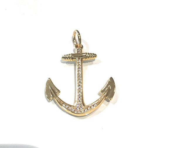 Anchor Charm, Gold Plated Charms, CZ Charms, Jewelry Supplies, Jewelry Making, Bulk Charms, CZ Micro Pave Anchor Charms, Wholesale Charms