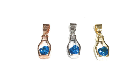 Silver Heart Pendant, Bottle Pendant, Pave Pendants, Jewelry Supplies for DIY Jewelry Making, Bulk Wholesale Pendant, 1 Pc