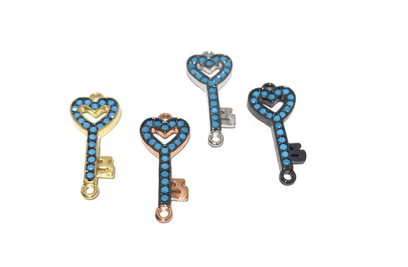 Turquoise Key Connector, CZ Micro Pave Connector, Jewelry Connector, Bracelet Links, Jewelry Findings, Jewelry Supplies, Jewelry Making