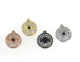Disc Charm, Pave Disc Charm, Evil Eye Charm, Protection Jewelry Charm, Jewelry Findings, Round Charms, Turkish Evil Eye Charm, 14x12x2mm