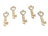 Lucky Charm, Word Charms, Heart Charm, Key Charm, Heart Key Charm, Jewelry Findings, Bulk Charms, Wholesale Charms, Gold Charms, DIY Jewelry