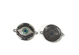 Disc Connector, Evil Eye Connector, Bracelet Connector, Jewelry Findings, Jewelry Supplies, CZ Micro Pave, Micro Pave Findings, 1 Pc