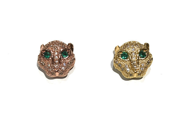 Leopard Head Beads, Pave Beads, Rose Gold Leopard Bead, Gold Leopard Head Bead, Micro Pave Bead, Animal Beads, Jewelry Findings, 11x11x6mm