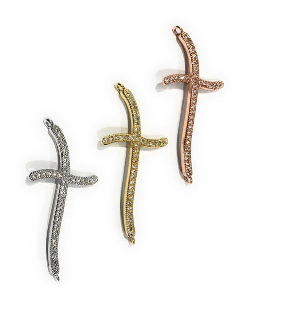 CZ Micro Pave Cross Charm Connector, Gold Plated Cross, Silver Cross Bracelet Connector, Jewelry Findings for DIY Jewelry Making, 1 Pc