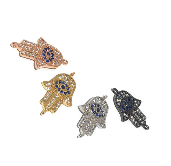 Evil Eye Connector, Jewelry Findings, Hamsa Hand Connector, CZ Pave Links, Micro Pave Findings, Bracelet Connector, CZ Links, 18x11x1.5mm,