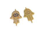 Evil Eye Connector, Jewelry Findings, Hamsa Hand Connector, CZ Pave Links, Micro Pave Findings, Bracelet Connector, CZ Links, 18x11x1.5mm,