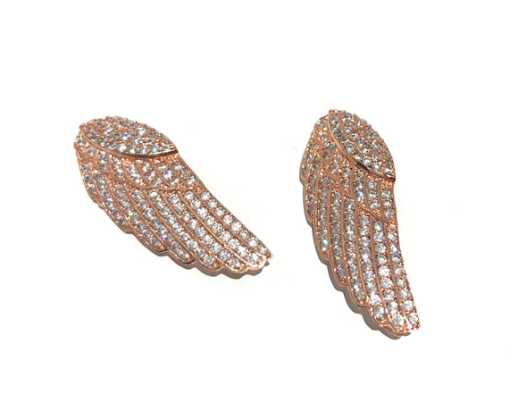 Rose Gold Wing Connector, CZ Micro Pave Bracelet Connector, Jewelry Supplies for DIY Jewelry Making, Feather Charm Links, 39x16x5mm