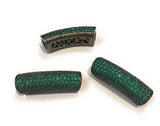 Curved Tube Beads, CZ Slider Beads, Pave Curved Bar, Tube Bracelet Connector, Gun Metal Tube Beads, Leather Cord Beads, 30x10x8mm, 1 Piece