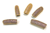 Leather Cord Beads, Gold Plated Curved Tube beads, Jewelry Connectors, CZ Pave Beads, CZ Tube Beads, Bracelet Connectors, 30x10x8mm, 1 Pc