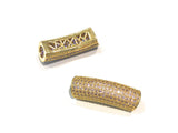 Leather Cord Beads, Gold Plated Curved Tube beads, Jewelry Connectors, CZ Pave Beads, CZ Tube Beads, Bracelet Connectors, 30x10x8mm, 1 Pc
