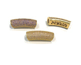 Leather Cord Beads, Gold Plated Curved Tube beads, Jewelry Connectors, CZ Pave Beads, CZ Tube Beads, Bracelet Connectors, 30x10x8mm, 1 Pc