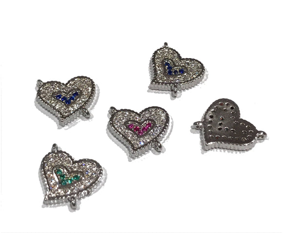 Heart Charm Connector, Pave Connector, Bracelet Connector, CZ Micro Pave Links, Jewelry Findings, Jewelry Supplies for Jewelry Making, 1 Pc