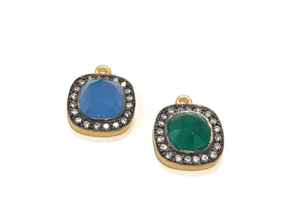 Natural Chalcedony Gemstone Charms, Gold Plated Green Onyx Charms, Wholesale Jewelry Supplies, Bulk Earring Charms, 19.5x16mm 1 Pc