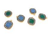 Natural Chalcedony Gemstone Charms, Gold Plated Green Onyx Charms, Wholesale Jewelry Supplies, Bulk Earring Charms, 19.5x16mm 1 Pc
