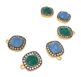 Natural Chalcedony Gemstone Charms, Gold Plated Green Onyx Charms, Wholesale Jewelry Supplies, Bulk Earring Charms, 19.5x16mm 1 Pc