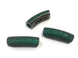 Curved Tube Beads, CZ Slider Beads, Pave Curved Bar, Tube Bracelet Connector, Gun Metal Tube Beads, Leather Cord Beads, 30x10x8mm, 1 Piece