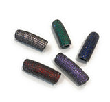 Curved Tube Beads, CZ Slider Beads, Pave Curved Bar, Tube Bracelet Connector, Gun Metal Tube Beads, Leather Cord Beads, 30x10x8mm, 1 Piece
