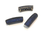 Curved Tube Beads, CZ Slider Beads, Pave Curved Bar, Tube Bracelet Connector, Gun Metal Tube Beads, Leather Cord Beads, 30x10x8mm, 1 Piece