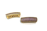 Leather Cord Beads, Gold Plated Curved Tube beads, Jewelry Connectors, CZ Pave Beads, CZ Tube Beads, Bracelet Connectors, 30x10x8mm, 1 Pc
