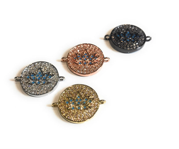 CZ Micro Pave Lotus Connector, Jewelry Connector, Bracelet Connector, Disc Charm, Connector Charms, Lotus Connector, CZ Links, 15.5x2.4mm